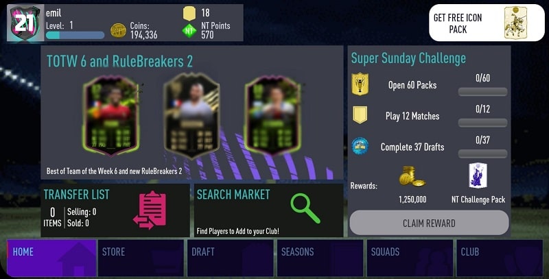 NT 21 Draft Simulator Pack Opener mod apk